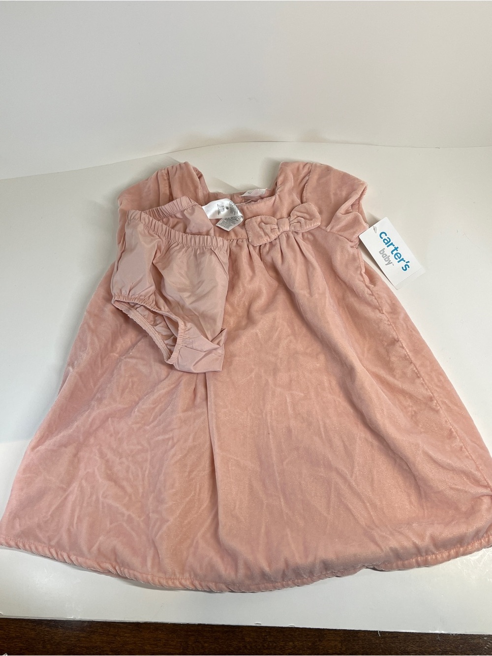 2pc Carter's 24m Velour Dress & Diaper Cover Toddler Pink Bow Baby Girl Velvet